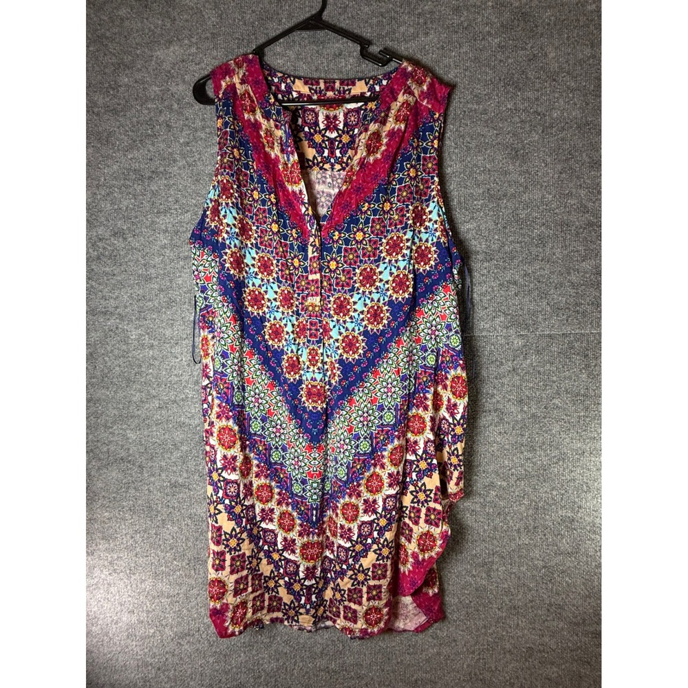 Bohemian Mandala Print Sleeveless Tunic Top Multi-Color Viscose Relaxed Fit XL